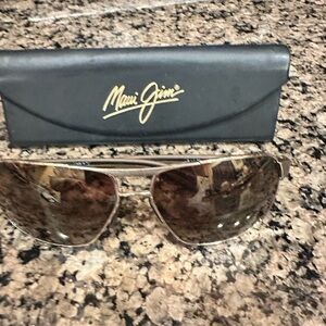 Maui Jim Gold Frame Aviator Sunglasses with Brown Lenses